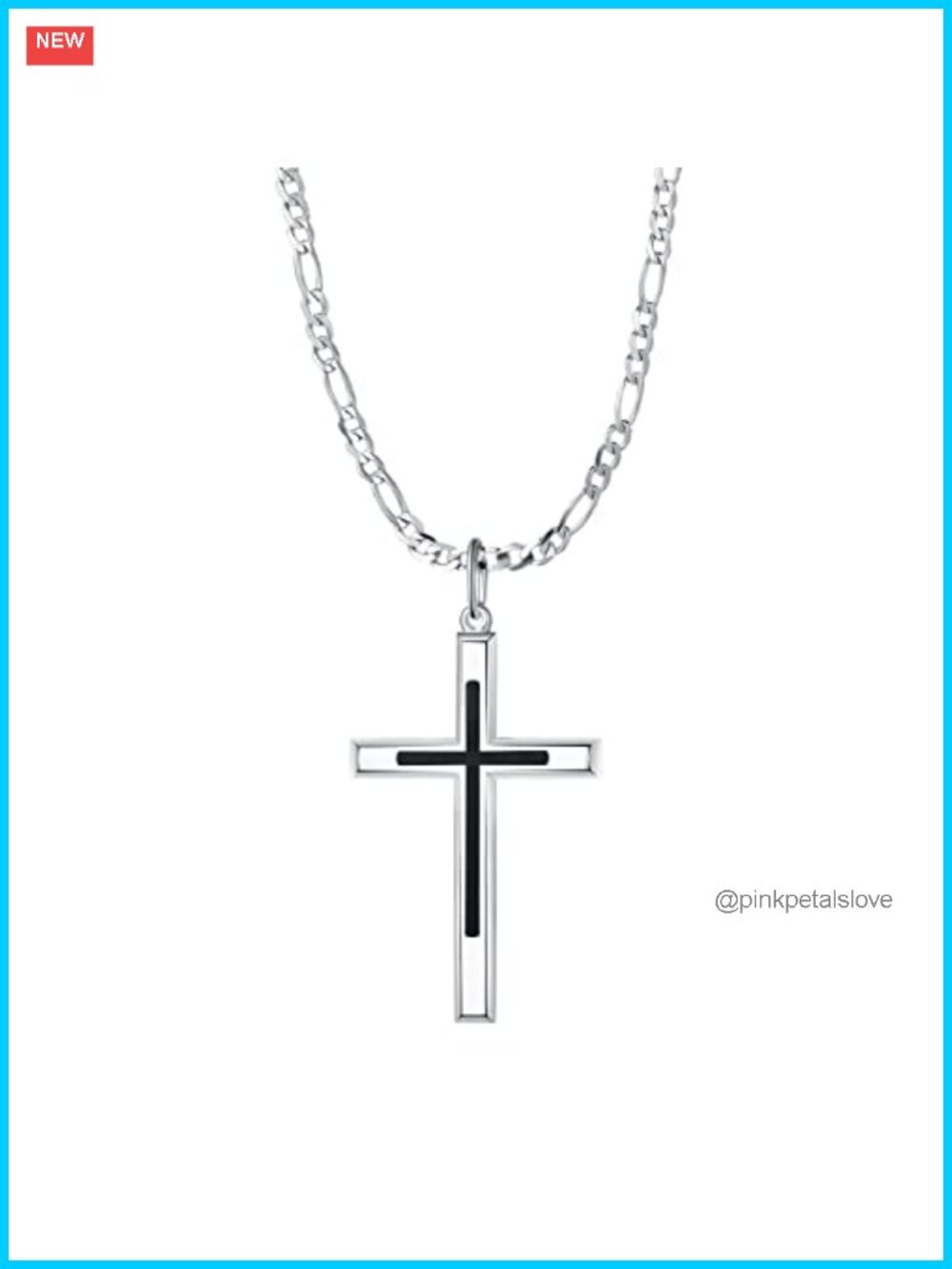White Gold Plated 925 Sterling Silver Cross Pendant Necklace 24 Inch Figaro
